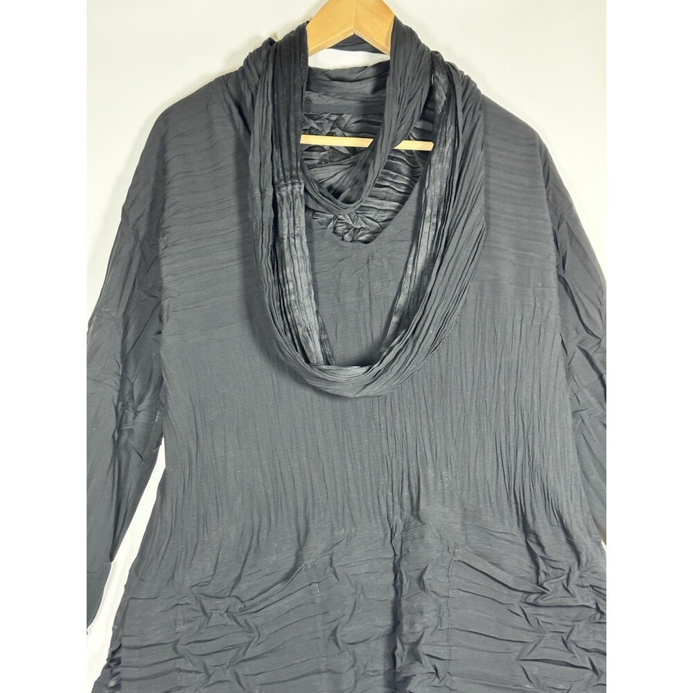 Babette SF Art To Wear Tunic Blouse Small Black Crinkle Scarf Top Minimalist - Picture 3 of 14